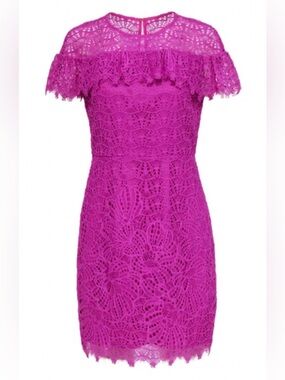 Trina Turk Lace Ruffle Sheath Dress in Fuchsia